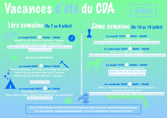 CDA Vacances d'été mois de Juillet