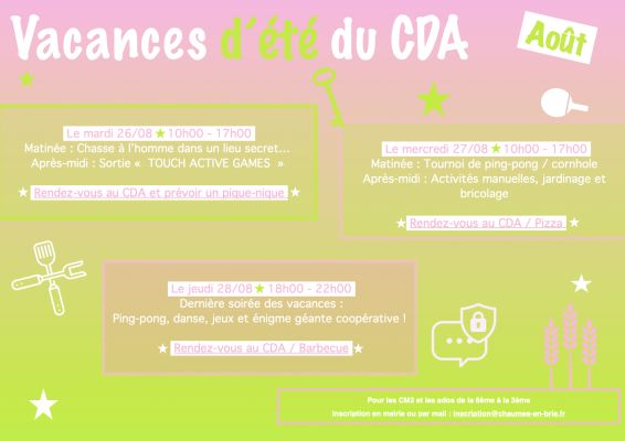 CDA Vacances d'été mois d'Août