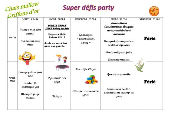 Plannings Chats mallow et Griffons d'or