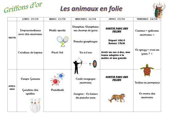 Planning Griffons d'or